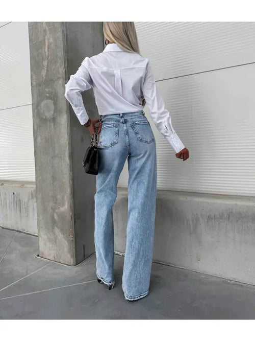 Estee Brown Damen Jeans mit Weitem Bein und Hoher Taille
