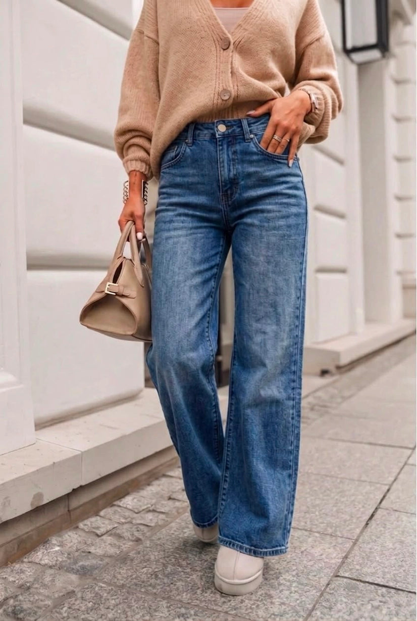 Estee Brown Damen Jeans mit Weitem Bein und Hoher Taille